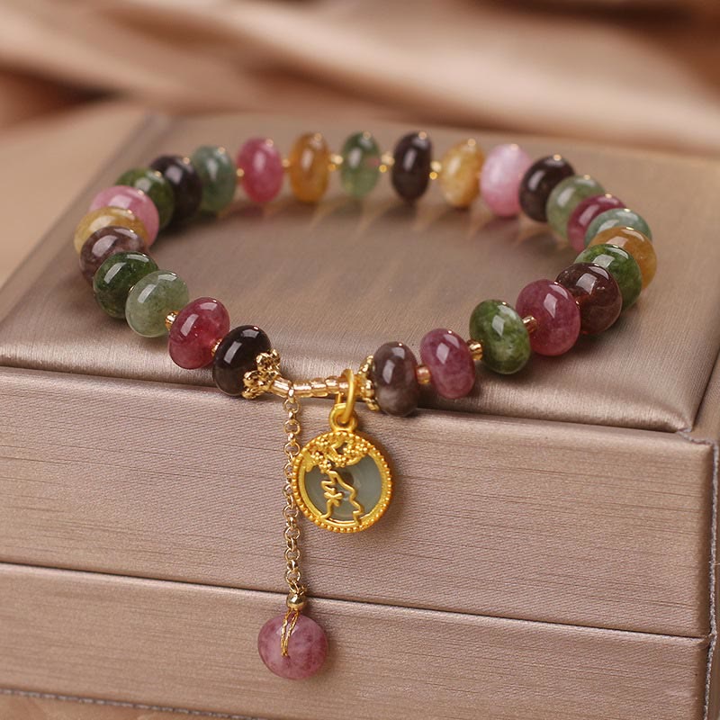 Buddha Stones Colorful Tourmaline Cute Flower Rabbit Charm Love Bracelet - image 9