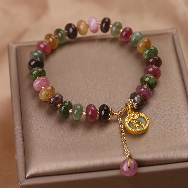 Buddha Stones Colorful Tourmaline Cute Flower Rabbit Charm Love Bracelet - image 10