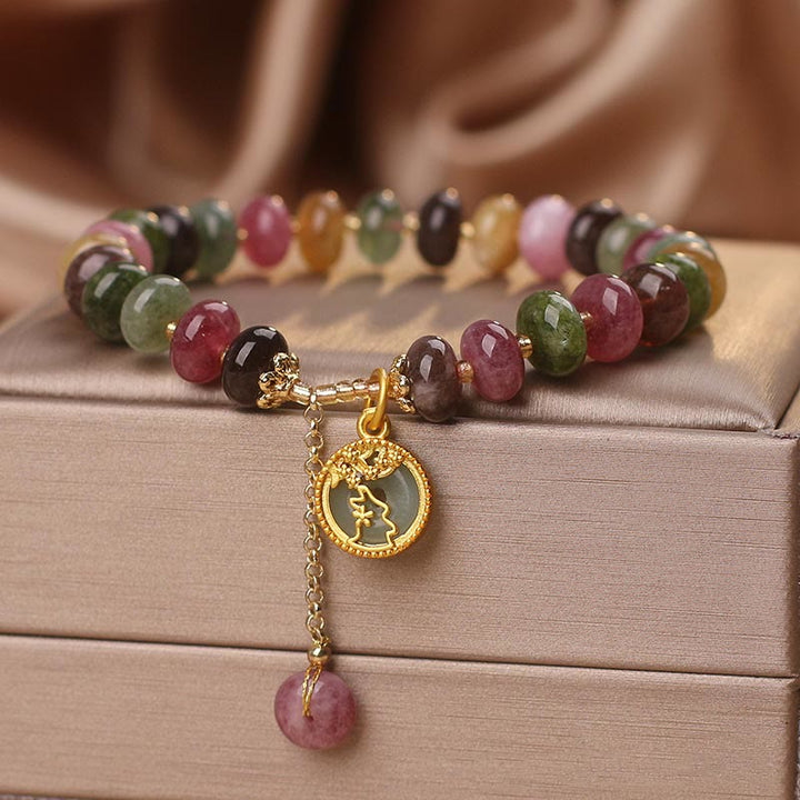 Buddha Stones Colorful Tourmaline Cute Flower Rabbit Charm Love Bracelet - image 12