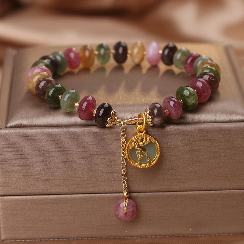 Buddha Stones Colorful Tourmaline Cute Flower Rabbit Charm Love Bracelet - image 8