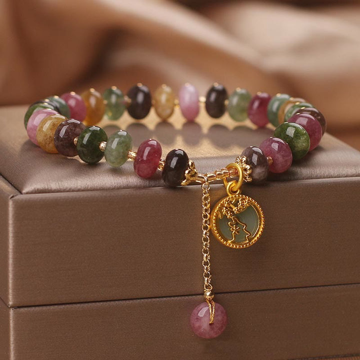Buddha Stones Colorful Tourmaline Cute Flower Rabbit Charm Love Bracelet - image 7