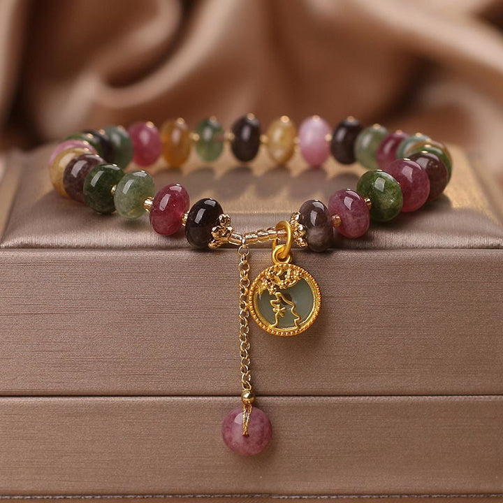 Buddha Stones Colorful Tourmaline Cute Flower Rabbit Charm Love Bracelet - image 11