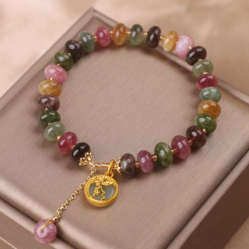 Buddha Stones Colorful Tourmaline Cute Flower Rabbit Charm Love Bracelet - image 14