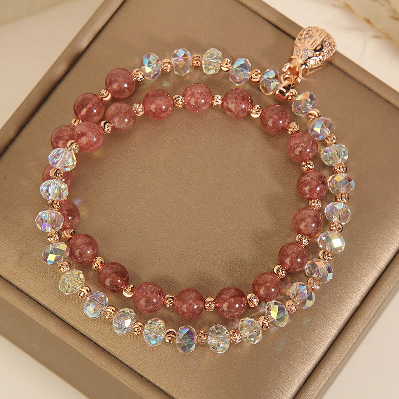 Buddha Stones Strawberry Quartz White Crystal Money Bag Charm Positive Bracelet - image 11