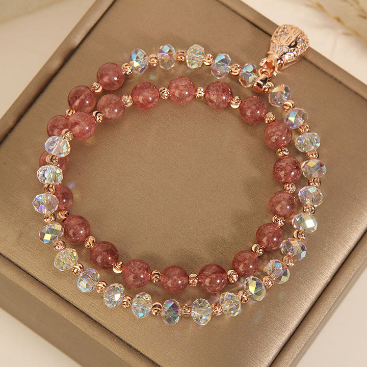 Buddha Stones Strawberry Quartz White Crystal Money Bag Charm Positive Bracelet - image 11