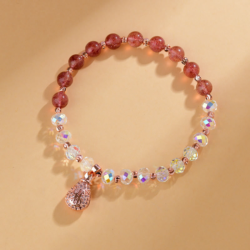 Buddha Stones Strawberry Quartz White Crystal Money Bag Charm Positive Bracelet - Strawberry Quartz(Wrist Circumference 14-16cm) - image 12