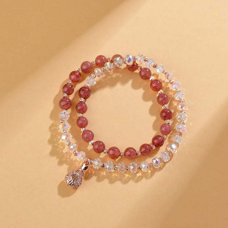 Buddha Stones Strawberry Quartz White Crystal Money Bag Charm Positive Bracelet - image 1