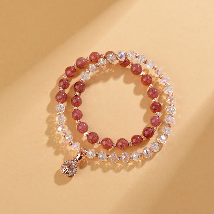 Buddha Stones Strawberry Quartz White Crystal Money Bag Charm Positive Bracelet - image 1