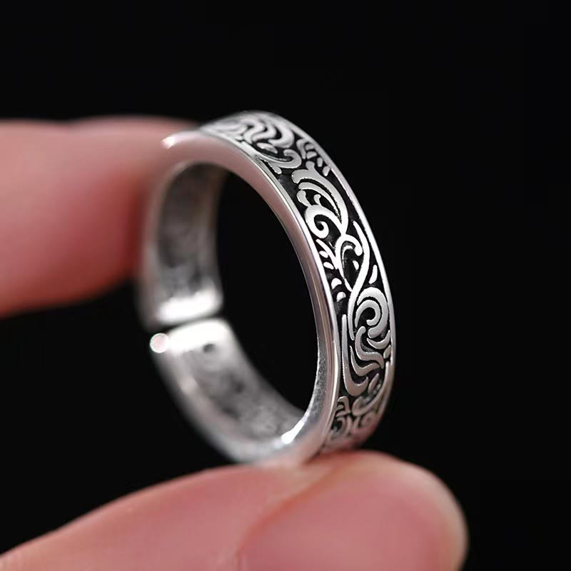 Buddha Stones Tang Dynasty Flower Design Copper Luck Adjustable Ring - image 2