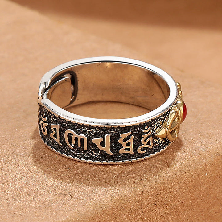 Buddha Stones Tibetan Om Mani Padme Hum Red Agate Dorje Vajra Design Wisdom Ring - image 2