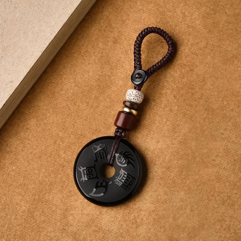 Buddha Stones Black Obsidian Taoism Five Sacred Mountains Carved Strength Peace Buckle Necklace Pendant Key Chain Phone Hanging Decoration - image 5