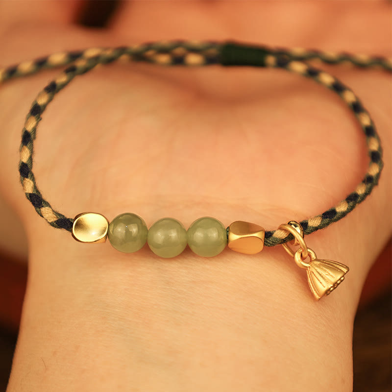 Buddha Stones Handcrafted Hetian Jade Lotus Charm Luck Braided Bracelet - image 1