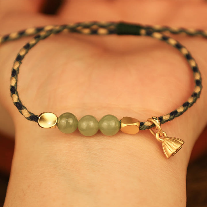 Buddha Stones Handcrafted Hetian Jade Lotus Charm Luck Braided Bracelet - image 1