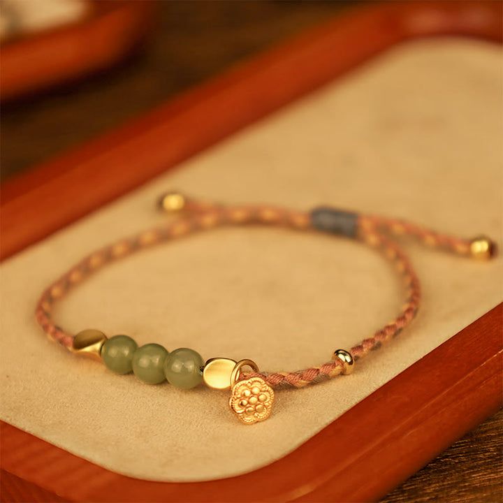 Buddha Stones Handcrafted Hetian Jade Lotus Charm Luck Braided Bracelet - Pink Rope(Wrist Circumference 14-16cm) - image 9
