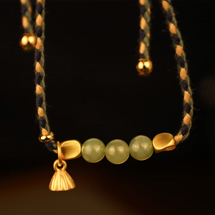 Buddha Stones Handcrafted Hetian Jade Lotus Charm Luck Braided Bracelet - image 4