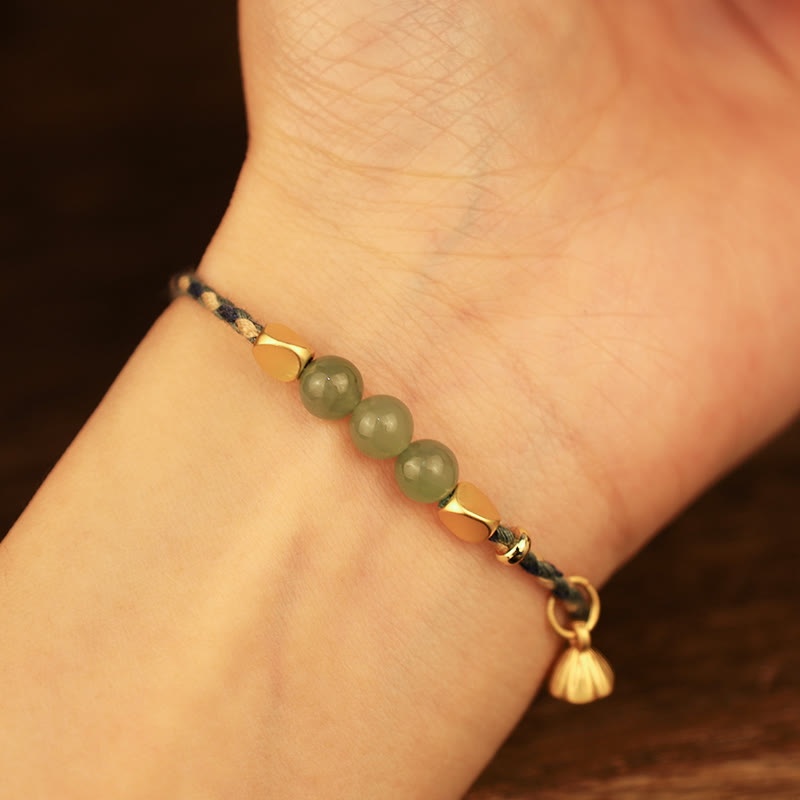 Buddha Stones Handcrafted Hetian Jade Lotus Charm Luck Braided Bracelet - image 8