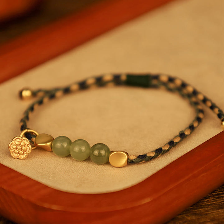 Buddha Stones Handcrafted Hetian Jade Lotus Charm Luck Braided Bracelet - image 6