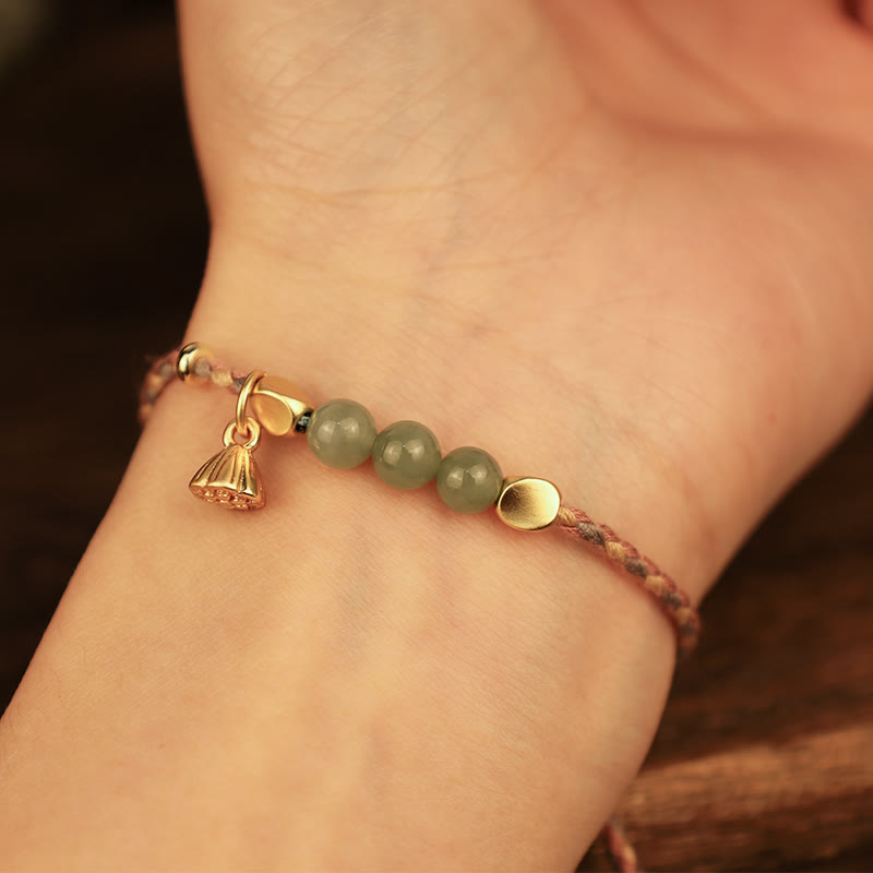 Buddha Stones Handcrafted Hetian Jade Lotus Charm Luck Braided Bracelet - image 11