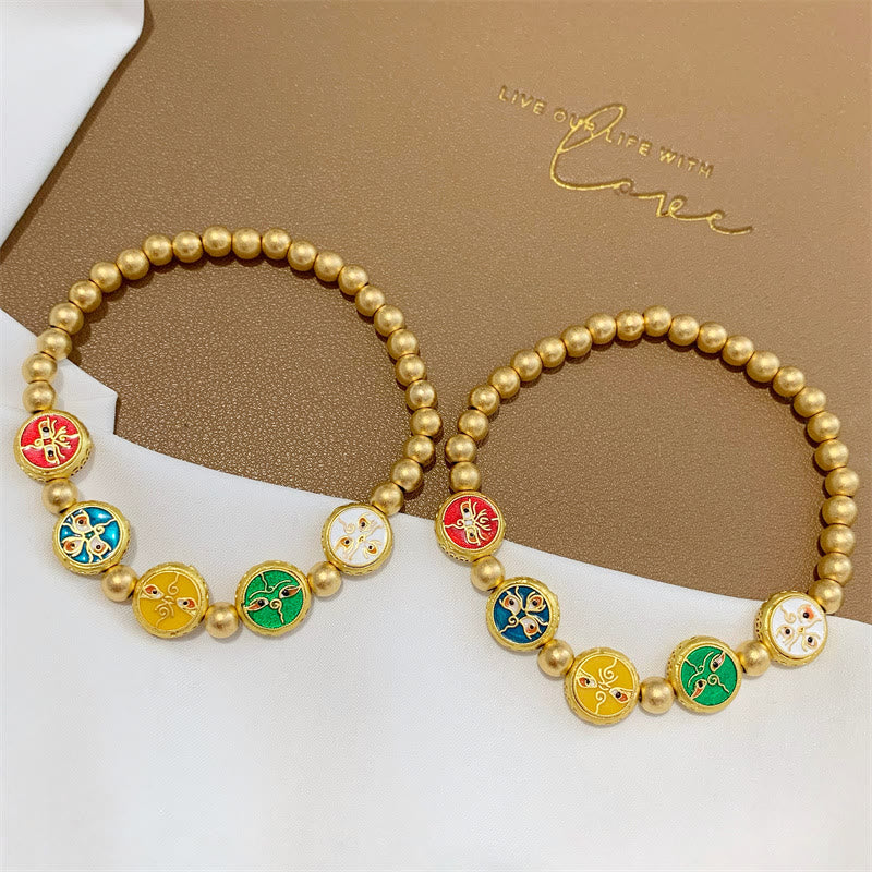 Buddha Stones Tibetan Five God Of Wealth Copper Beads Luck Bracelet - image 0