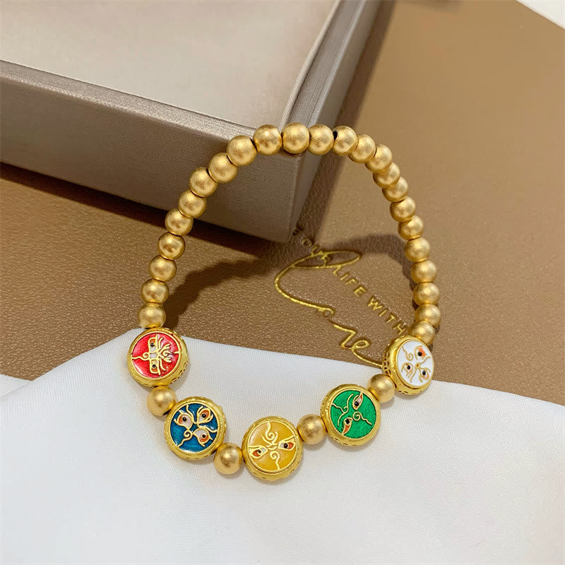 Buddha Stones Tibetan Five God Of Wealth Copper Beads Luck Bracelet - 14-15cm - image 1