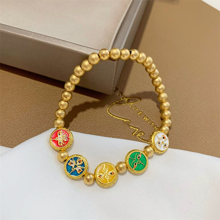 Buddha Stones Tibetan Five God Of Wealth Copper Beads Luck Bracelet - 14-15cm - image 1