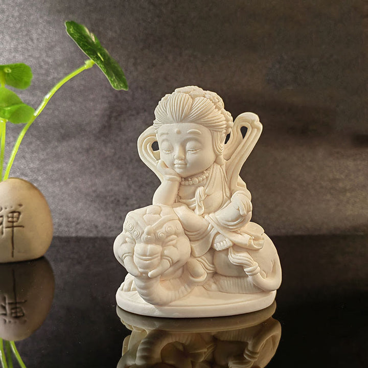 Buddha Stones Mini Ivory Fruit Tathagata Buddha Lotus Kwan Yin Avalokitesvara Manjusri Samantabhadra Serenity Desk Decoration - Samantabhadra 10*7.5*5cm - image 11