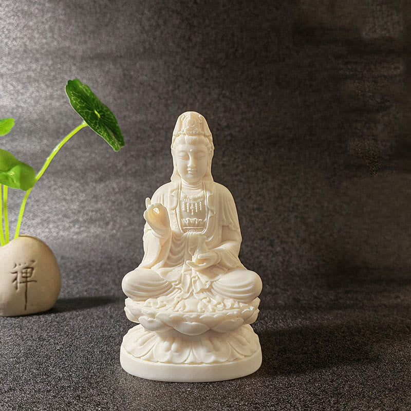 Buddha Stones Mini Ivory Fruit Tathagata Buddha Lotus Kwan Yin Avalokitesvara Manjusri Samantabhadra Serenity Desk Decoration - Avalokitesvara Guanyin 13*7.5*6.5cm - image 12