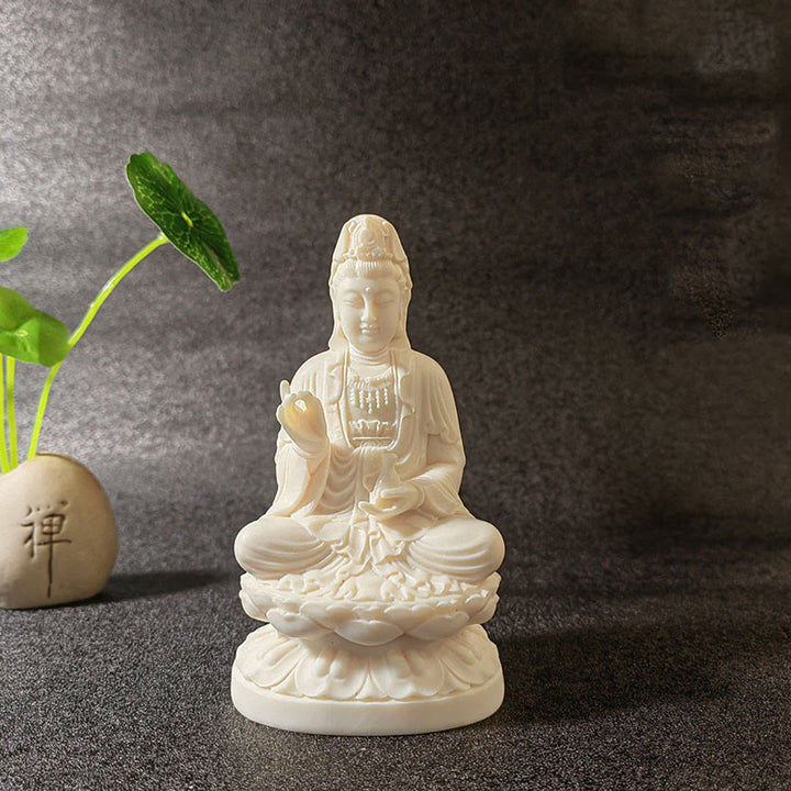 Buddha Stones Mini Ivory Fruit Tathagata Buddha Lotus Kwan Yin Avalokitesvara Manjusri Samantabhadra Serenity Desk Decoration - Avalokitesvara Guanyin 13*7.5*6.5cm - image 12