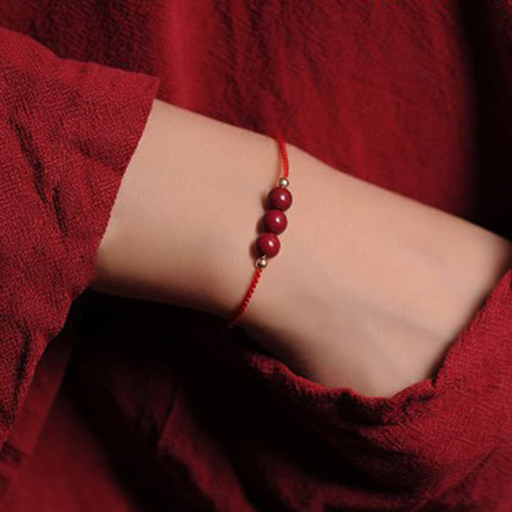 Buddha Stones 14K Gold Plated Natural Cinnabar Blessing String Braided Bracelet - Red(Wrist Circumference 14-15.5cm) - Three Cinnabar Beads - image 8
