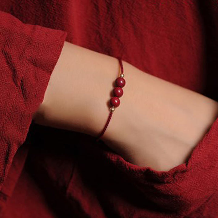 Buddha Stones 14K Gold Plated Natural Cinnabar Blessing String Braided Bracelet - Dark Red(Wrist Circumference 14-15.5cm) - Three Cinnabar Beads - image 10