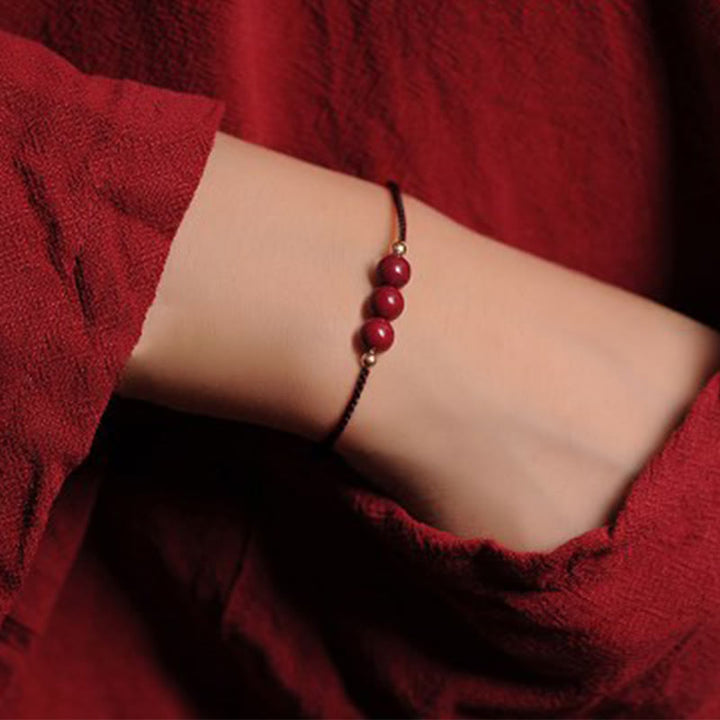 Buddha Stones 14K Gold Plated Natural Cinnabar Blessing String Braided Bracelet - Brown(Wrist Circumference 14-15.5cm) - Three Cinnabar Beads - image 14