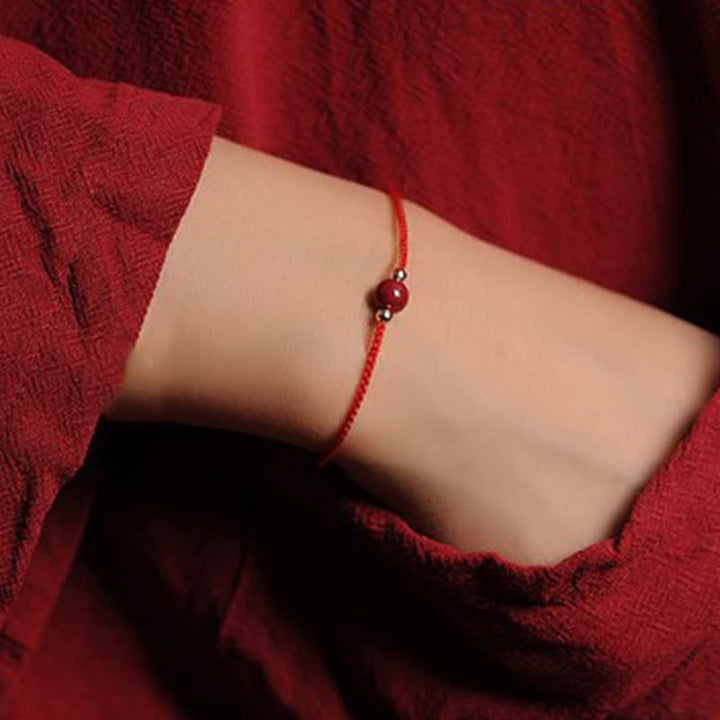 Buddha Stones 14K Gold Plated Natural Cinnabar Blessing String Braided Bracelet - Red(Wrist Circumference 14-15.5cm) - One Cinnabar Bead - image 9