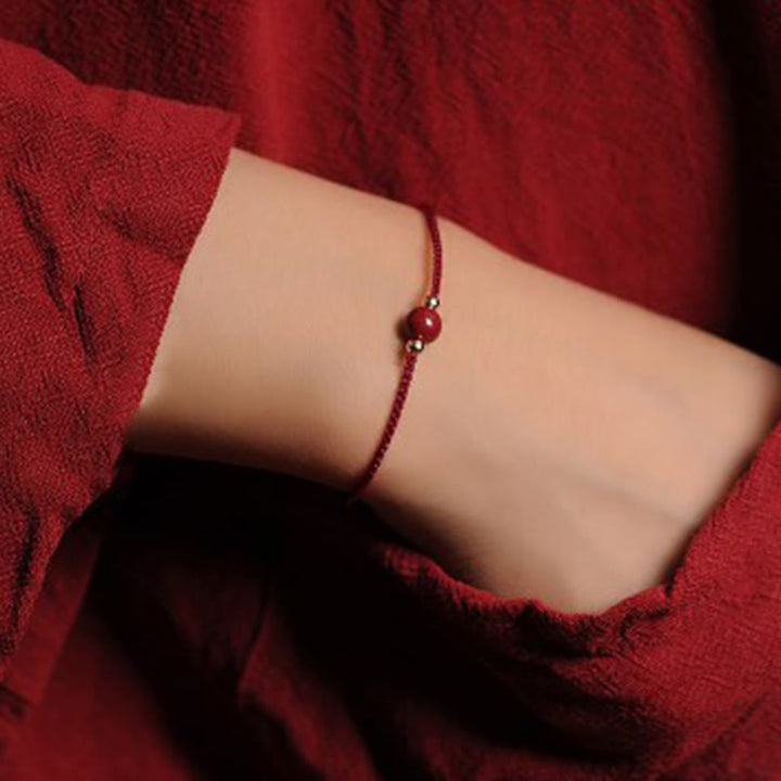 Buddha Stones 14K Gold Plated Natural Cinnabar Blessing String Braided Bracelet - Dark Red(Wrist Circumference 14-15.5cm) - One Cinnabar Bead - image 11