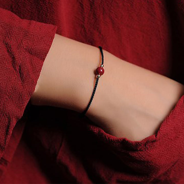 Buddha Stones 14K Gold Plated Natural Cinnabar Blessing String Braided Bracelet - Black(Wrist Circumference 14-15.5cm) - One Cinnabar Bead - image 13