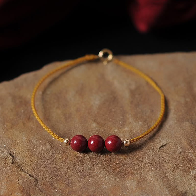 Buddha Stones 14K Gold Plated Natural Cinnabar Blessing String Braided Bracelet - image 2