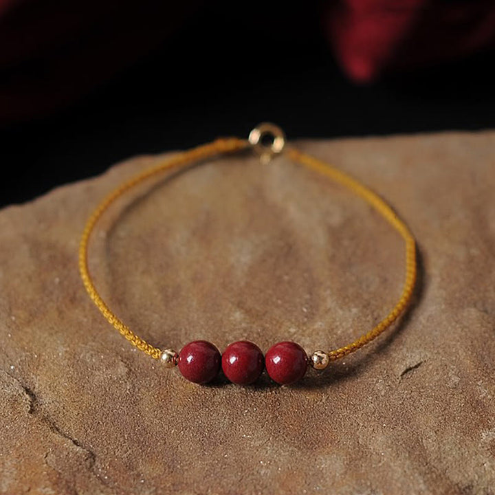 Buddha Stones 14K Gold Plated Natural Cinnabar Blessing String Braided Bracelet - image 2