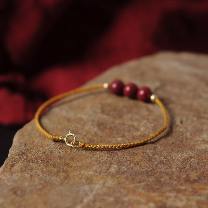 Buddha Stones 14K Gold Plated Natural Cinnabar Blessing String Braided Bracelet - image 4