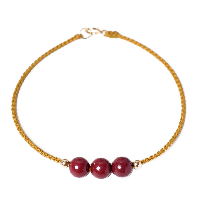 Buddha Stones 14K Gold Plated Natural Cinnabar Blessing String Braided Bracelet - image 6