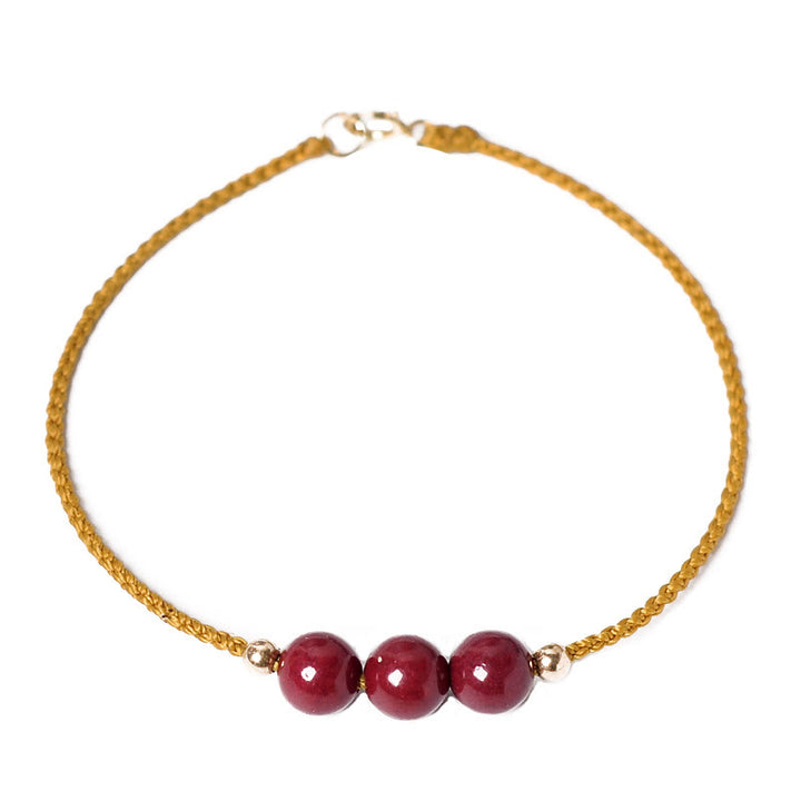Buddha Stones 14K Gold Plated Natural Cinnabar Blessing String Braided Bracelet - image 6