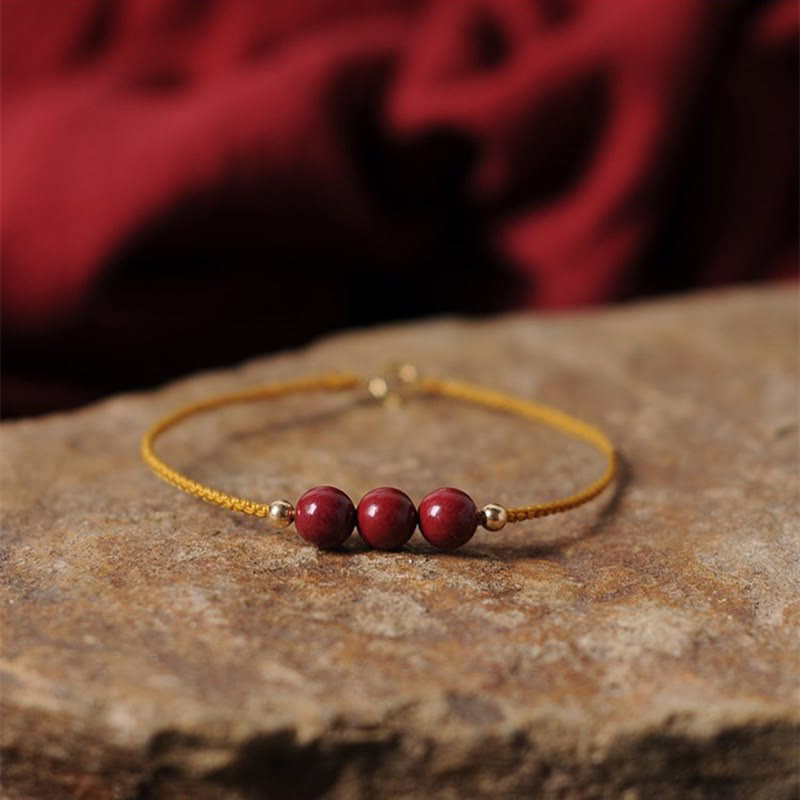Buddha Stones 14K Gold Plated Natural Cinnabar Blessing String Braided Bracelet - image 3