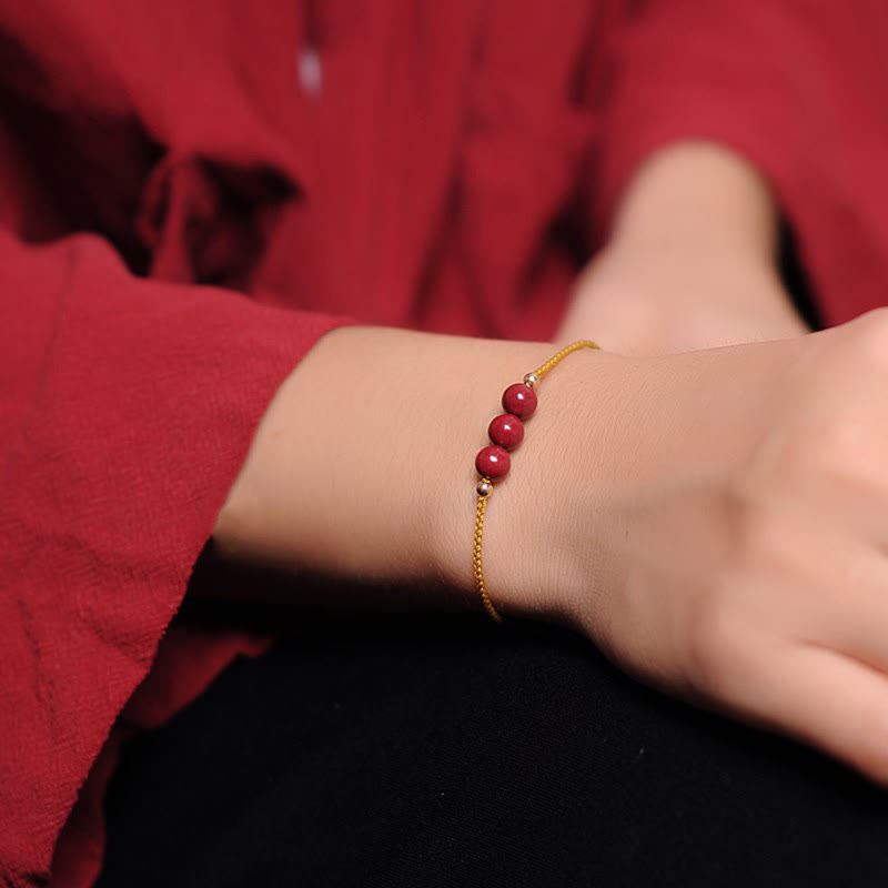 Buddha Stones 14K Gold Plated Natural Cinnabar Blessing String Braided Bracelet - image 5