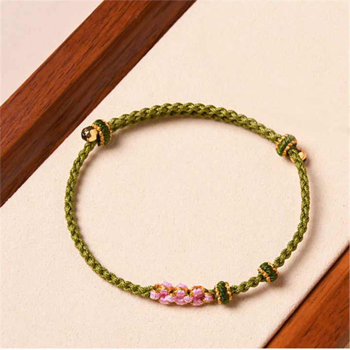 Buddha Stones Handmade Peach Blossom Protection Braided Rope Bracelet - Dark Green(Wrist Circumference 14-16cm) - image 11