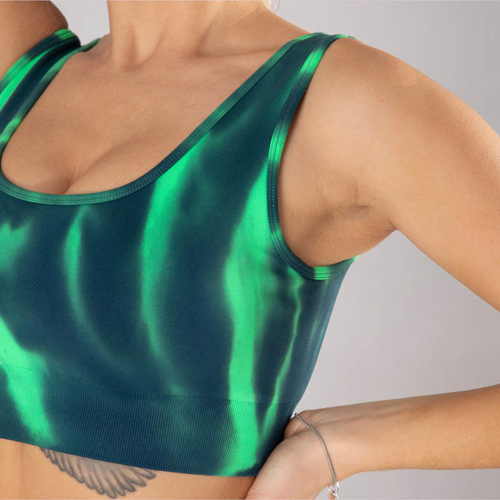 Buddha Stones 2Pcs Tie Dye Print Seamless Crop Top Bra Shorts Sports Fitness Gym Yoga Outfits - image 5