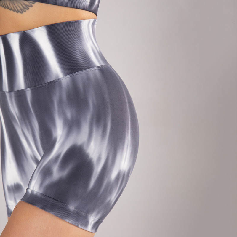 Buddha Stones 2Pcs Tie Dye Print Seamless Crop Top Bra Shorts Sports Fitness Gym Yoga Outfits - image 10