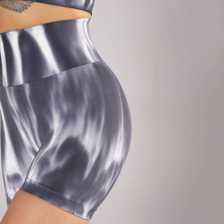 Buddha Stones 2Pcs Tie Dye Print Seamless Crop Top Bra Shorts Sports Fitness Gym Yoga Outfits - image 10