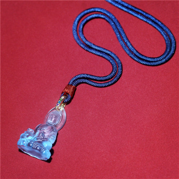 Buddha Stones Blue Tathagata Buddha Medicine Buddha Liuli Crystal Serenity Amulet Necklace Pendant - image 6
