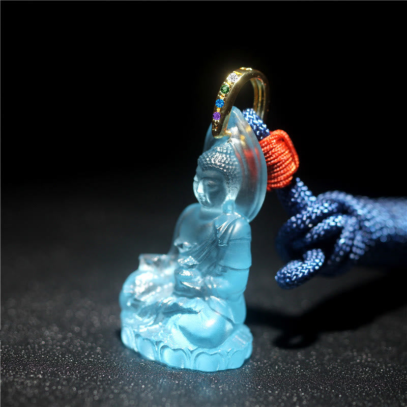 Buddha Stones Blue Tathagata Buddha Medicine Buddha Liuli Crystal Serenity Amulet Necklace Pendant - image 1