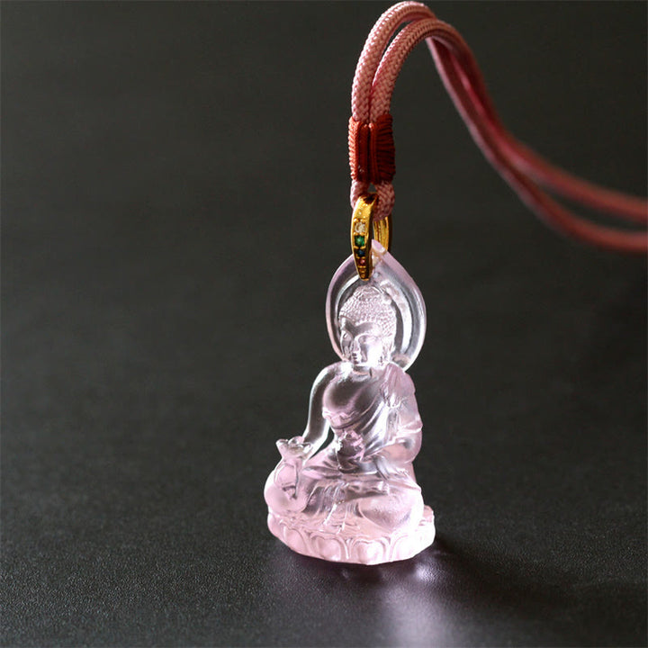 Buddha Stones Blue Tathagata Buddha Medicine Buddha Liuli Crystal Serenity Amulet Necklace Pendant - image 18