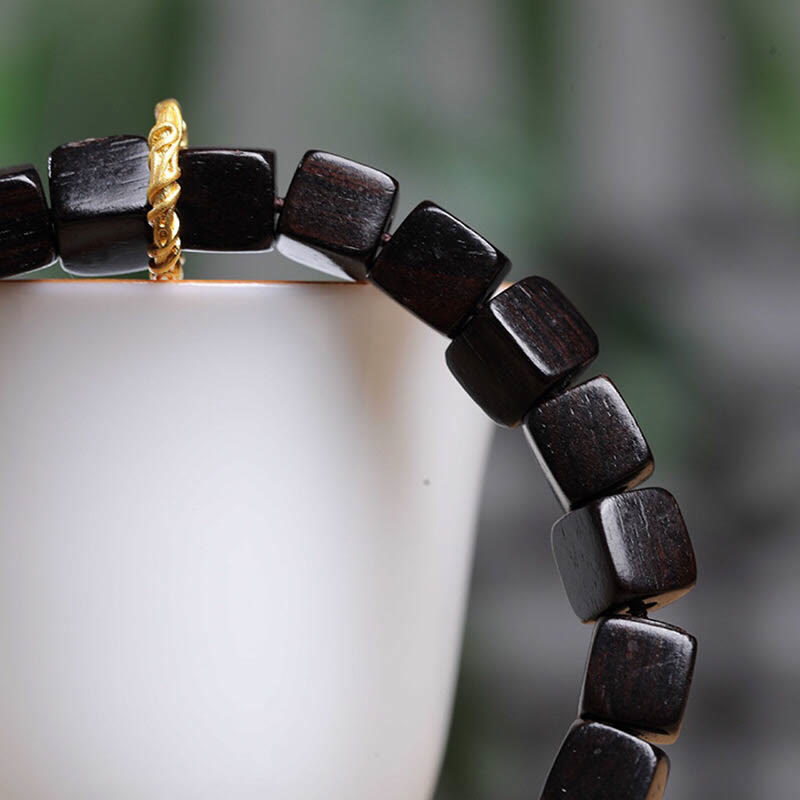 Buddha Stones Tibetan Ebony Wood Square Beads Peace Calm Bracelet - image 3