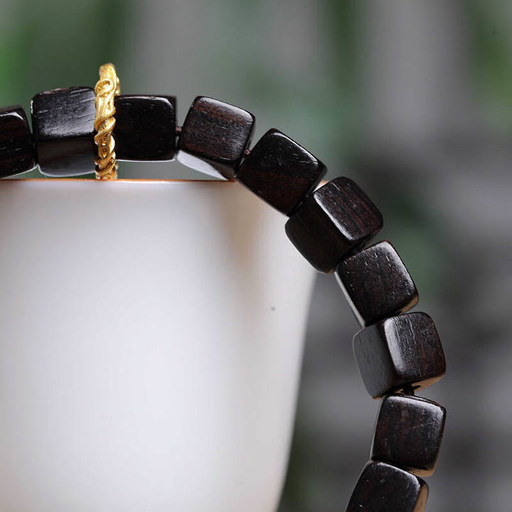 Buddha Stones Tibetan Ebony Wood Square Beads Peace Calm Bracelet - image 3